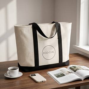 Bolsas de Tela de Algodón Extra Grandes con Logotipo Personalizado, Reutilizables, Duraderas, para Compras, con Cierre - Product Image 1