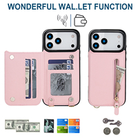 Étui portefeuille en cuir PU de qualité supérieure avec bandoulière, fermeture éclair et protection antichoc pour iPhone 16/17/18 Pro Max