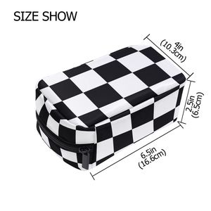 Pochette de maquillage personnalisée à carreaux noirs et blancs, sac cosmétique à damier, sac de toilette portable pour femmes, idéal pour les voyages - Product Image 2