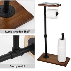 ब्लैक टॉयलेट पेपर धारक फोन शेल्फ बाथरूम टिशू पेपर रोल रैक मुक्त स्थायी भंडारण आरवी सामान - Product Image 4