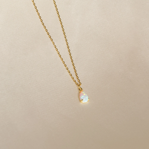 Raffinata Collana Multistrato in Oro 18K <span class=keywords><strong>e</strong></span> Argento 925 con Pendente a Goccia in Opale, Catena a Scatola, Forma a Goccia d'Acqua per Occasioni di Festa - Product Image 3