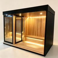 Cabine de sauna extérieure en bois avec douche vapeur humide, douche vapeur combinée et sauna infrarouge lointain, dotée de vitres
