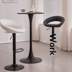 Tabouret de bar pivotant et réglable en hauteur avec dossier, style luxe léger, pour la maison, le comptoir, la caisse et l'îlot de cuisine - Product Image 3
