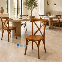 Chaise en bois à dossier en X en stock, chaise de salle à manger en bois massif à dossier croisé, mobilier commercial pour restaurant, hôtel, banquet, événement