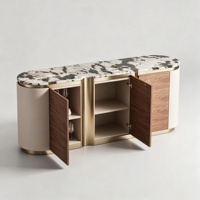 Buffet de luxe haut de gamme avec plateau en marbre, armoire de rangement intégrée, design moderne, décoration en acier inoxydable doré