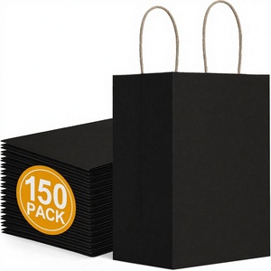 Petits sacs cadeaux en papier kraft noir avec poignées en papier torsadé 5,25x3x8 pouces pour usage commercial et shopping en gros - Product Image 1