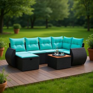 Black Poly <b>Rattan</b> Patio <b>Sofa</b> Set With Cushions For Garden Outdoor Furniture Contemporary Design - Product Image 2
