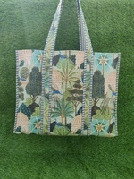 Bolsa de mano Floral Reversible de algodón acolchado hecha a mano Boho ecológica sostenible resistente bolsa de compras de comestibles impresa a mano