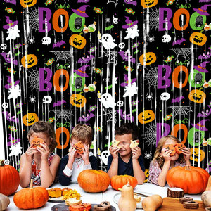Rideau à franges en bois pour Halloween et Noël, avec motifs chauve-souris, citrouille, fantôme, réutilisable, pour décor de fête et accessoire photo - Product Image 2