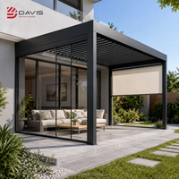 Pergola, gazebo, pavillon à toit métallique avec structure en aluminium, gazebo en aluminium avec rideaux d'intimité, moustiquaire et poteaux