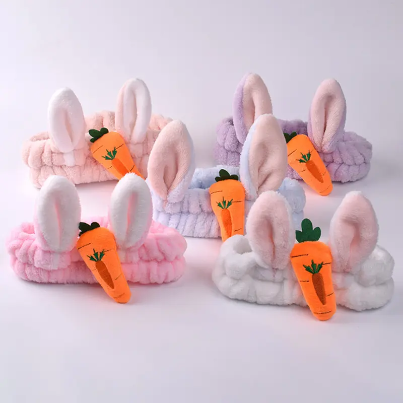 IFOND-Diadema con orejas de conejo para niña, accesorios para el cabello, diademas de maquillaje, soporte elástico, cintas para el pelo para SPA
