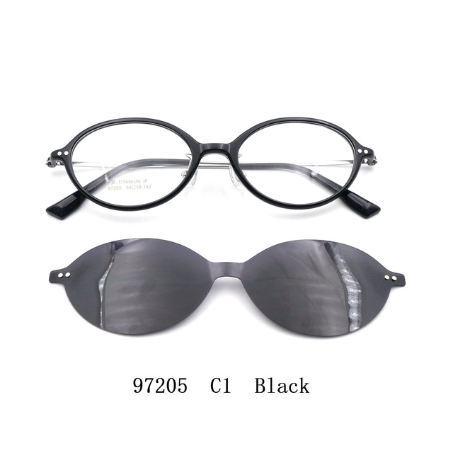 97205 TR Titanium Temple Clip-on Glasses, 2-in-1 Magnetic Clip-on, (Extra Lenses Available: Yellow & Red), Unisex