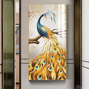 Art mural en cristal personnalisé <span class=keywords><strong>peinture</strong></span> plume de paon <span class=keywords><strong>d</strong></span>écor à la maison impression numérique huile <span class=keywords><strong>sur</strong></span> toile oiseau Animal Art mural - Product Image 3