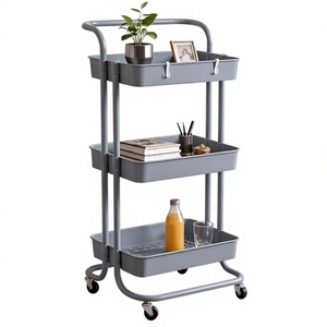 Carrito de Almacenamiento de Tres Niveles con Ruedas, Carrito Utilitario Gris para Organización de Cocina, Diseño Minimalista - Product Image 1