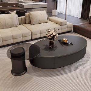 <span class=keywords><strong>Table</strong></span> <span class=keywords><strong>basse</strong></span> ovale <span class=keywords><strong>en</strong></span> dalle de roche, style italien, luxe léger, moderne et simple, pour petit appartement, salon, respectueuse de l'environnement - Product Image 2
