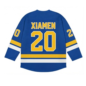Maillot de hockey sur glace rétro classique personnalisable bleu jaune en maille respirante pour équipe - Product Image 3