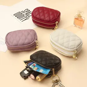 Kleine Handtasche Mini-Münzentasche Doppelreißverschluss Leder durchsichtige Münze Geldbörse Damen-Karteportemonnaie Damen
