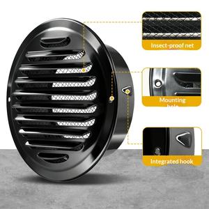 Grille <span class=keywords><strong>d</strong></span>'aération ronde en acier inoxydable noir avec peinture cuite, à embout plat, pour sortie de ventilation et couvercle de grille <span class=keywords><strong>d</strong></span>'échappement - Product Image 3