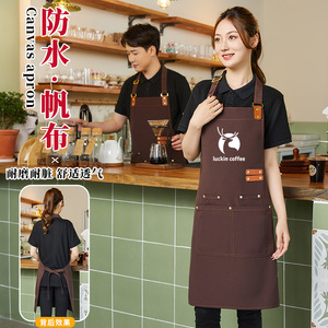ผ้ากันเปื้อนกันน้ำพร้อมกระเป๋าคู่ ขนาดเดียว โพลีเอสเตอร์ สำหรับร้านอาหาร บาร์ ป้องกันคราบสกปรก ปรับแต่งโลโก้ได้ - Product Image 2
