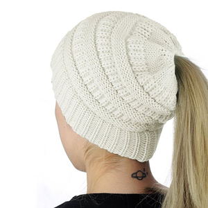 Gorro con cola de <span class=keywords><strong>caballo</strong></span> para mujer, gorro con cola de <span class=keywords><strong>caballo</strong></span>, tejido con Cable <span class=keywords><strong>el</strong></span>ástico suave, moño alto desordenado - Product Image 5