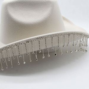 Festival Bling Rhinestone Fedora Hats Men Polyester Cotton Felt Cowboy Hats Wholesale - Product Image 6