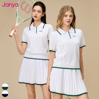 Ensemble de 2 pièces pour femmes Janya, polo à manches courtes à col polo, jupe plissée courte de tennis, couleur contrastée, vêtements de tennis de pickleball