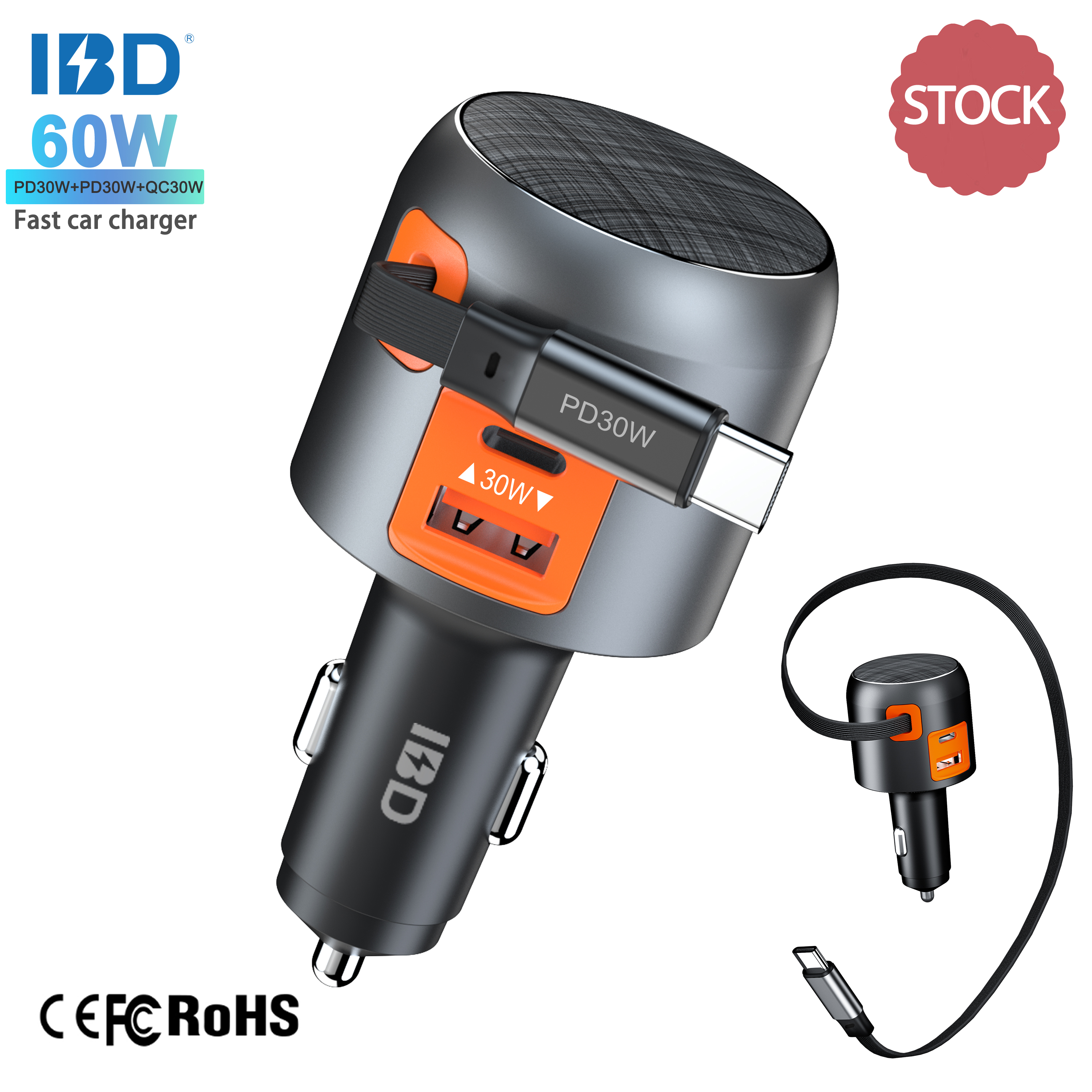 60W Fast Retractable Car Charger