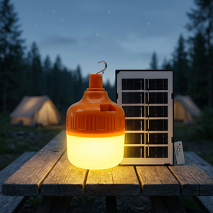 Ampoule LED rechargeable d'urgence avec télécommande, DC5V-6V, 100W, ∅10,5cm, charge USB/panneau solaire, batterie 1800mAh avec panneau solaire 3W - Product Image 3