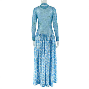 Abito <span class=keywords><strong>Lungo</strong></span> a Linea A per Donna, <span class=keywords><strong>Vestito</strong></span> Autunnale Azzurro a Maniche Lunghe, Vita Sottile, Collo Alto, <span class=keywords><strong>Elegante</strong></span> e Chic per Serate - Product Image 6