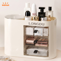 Organisateur de cosmétiques WANUO avec tiroirs, support rotatif pour pinceaux, boîte de rangement transparente, étui pour soins de la peau, anti-poussière, ABS pour coiffeuse