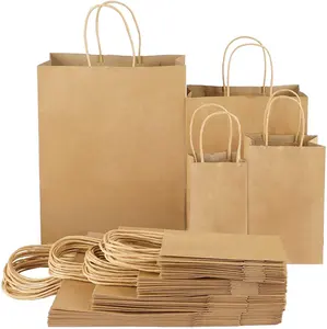 Sac en papier brun imprimé personnalisé, 50 pièces, emballage à emporter, vente en gros