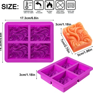 Factory 4-Cavity Hot Quality Custom 3d Sea Ocean Wave <b>square</b> Rectangular Cake Soap Moulds Handmade Silicone Soap Mold with logo - Product Image 6