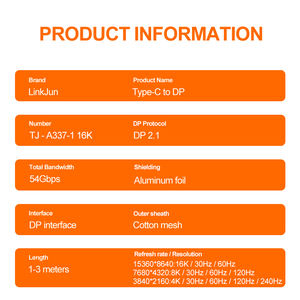 Câble adaptateur convertisseur A337-1 haute résolution 16K Ultra HD affiche DP 2.1 USB-C veste en PVC pour amplificateur de haut-parleur de moniteur - Product Image 3