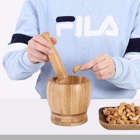 Mortier et pilon en bois avec couvercle, ensemble en bambou naturel, durable, pour la cuisine à domicile, épices, herbes, gingembre, poivre