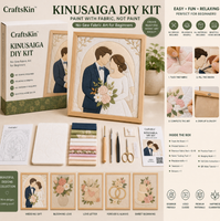 Kit de Peinture Murale DIY Kinusaiga avec Tissu, Kit d'Artisanat Sans Couture pour Amateurs de Bricolage, Coffret Cadeau pour la Décoration Murale, Tous les Matériaux Inclus