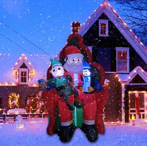 6ft Santa On The Couch With Penguins And Elves Inflatable Christmas Decorations For Outdoor Party And Yard Decor Xmas Supplies