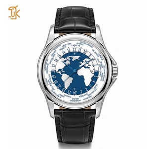 Montre mécanique pour homme de luxe OEM ODM, plusieurs fuseaux horaires, cadran carte du monde en aventurine, boîtier en acier inoxydable 40 mm, bracelet en cuir - Product Image 1