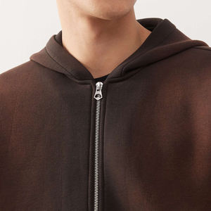 Felpa con Cappuccio Stile Scuba Marrone Lavato OEM con Zip, Cappuccio Fisso e Tasche Laterali, Abbigliamento Streetwear di Alta Qualità - Product Image 2