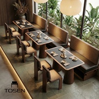 Ensemble de sièges en tissu commercial pour café avec tables et chaises, chaises de salle à manger en bois massif d'Asie du Sud-Est pour maison de thé