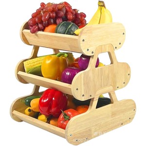 Bamboo Storage Rack Double Layer Square Waterproof <b>Kitchen</b> Fruit Vegetable Basket Multipurpose Draining Rack - Product Image 3