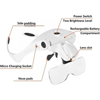 Highly Recommend Professional Rechargeable Light Weight Head Magnifying Glasses with 2 LED Light