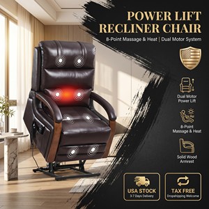 [Stock en EE. UU.] Sillón <span class=keywords><strong>Reclinable</strong></span> Eléctrico de Cuero Sintético con Doble Motor, Posición Infinita, Soporta hasta 350 LBS, Envío Nacional en EE. UU., MOQ 1 - Product Image 1