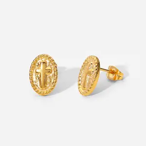 Duyizhao 18k Gold Stainless Steel Cross Image Stud Earrings Fashion Design Fine Jewelry Earrings Gift Party Trendy