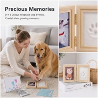 Cadre photo commémoratif moderne classique à double ouverture avec empreinte de patte d'animal de compagnie, en bois, pour salon, souvenir pour les propriétaires de chats et de chiens MITO JN-3-001