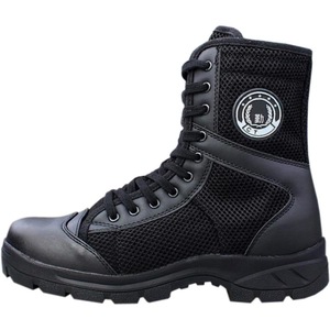 Botas de Seguridad Unisex de Caña Alta, Transpirables, con Parches de Cuero y Malla, Color Negro, con Amortiguación, para Entrenamiento de Combate - Product Image 1