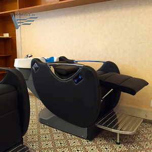 Chaise de shampooing professionnelle pour salon de coiffure et spa avec lavabo en céramique électrique, dossier et repose-pieds réglables, design moderne - Product Image 5