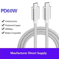 Cable de Datos de Carga Rápida USB Tipo-C de 1M PD60W 3A con Carcasa de Aleación de Aluminio, Blindaje de Lámina y Cubierta de Nailon Trenzado para Teléfonos Móviles