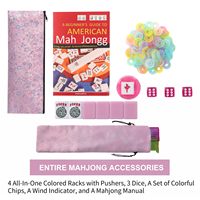 Set Permainan Mahjong Melamin Amerika 166 Ubin Kristal Transparan 4 Rak/Pendorong All-in-One Aksesori Lengkap