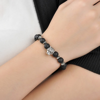 Bracelet extensible F115 pour homme, fait main, diffuseur d'énergie et de chakra, perles de pierre de lave noire, pour perles porte-bonheur, naturel