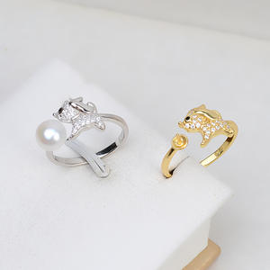 Bague ouverte en argent S925 faite à la main pour femme, motif chien du zodiaque, avec support pour 5 à 8 perles, accessoires de mode Wenchi - Product Image 1